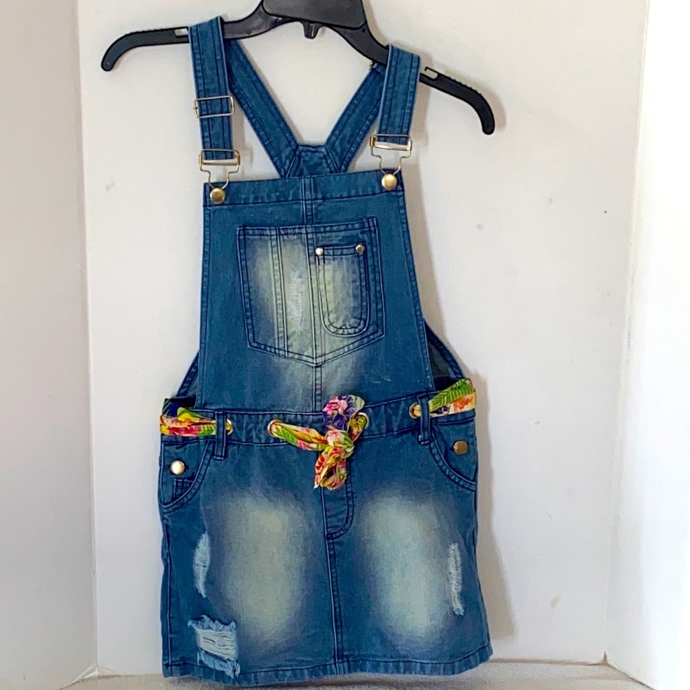Girls denim blue jean overall skirt size 14/16